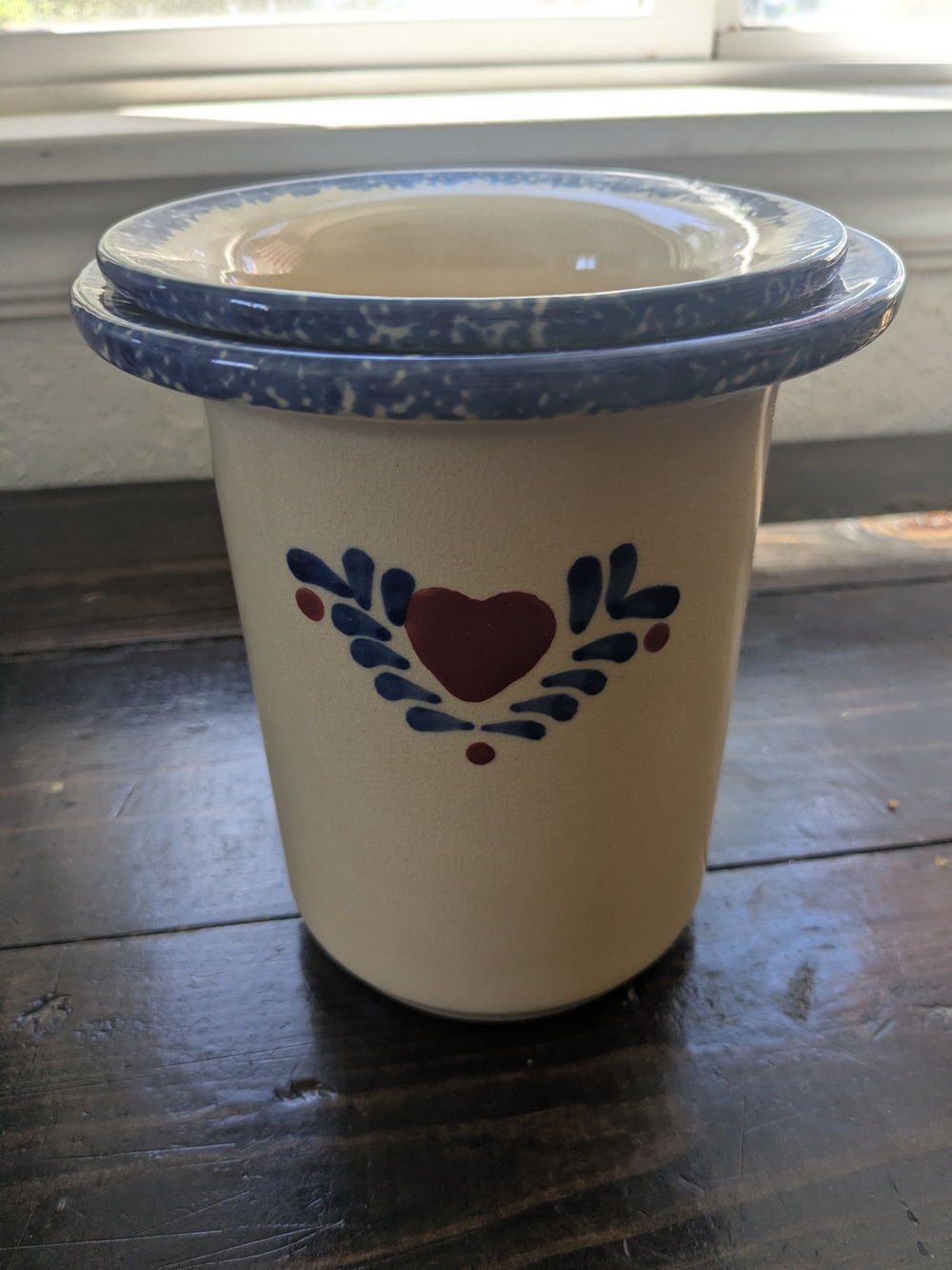 Vintage Dip Chiller with Blue Rim and Red Heart Motif